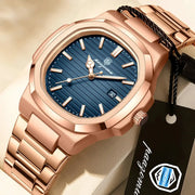 2026 Mens Fashion Watch Stainless Steel Waterproof Luminous Dial Quartz Movement With Date And Week