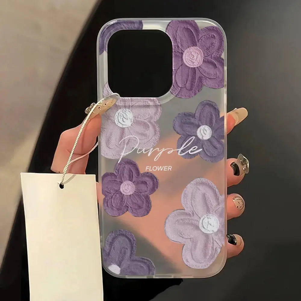 FloraShield Floral Matte Soft Silicone Case For Iphone 11 12 13 14 15 16 Pro Max Clear Shockproof Design