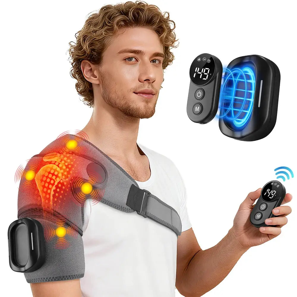 Electric heated shoulder brace wrap with remote control, adjustable strap for shoulder relaxation by Simples Market