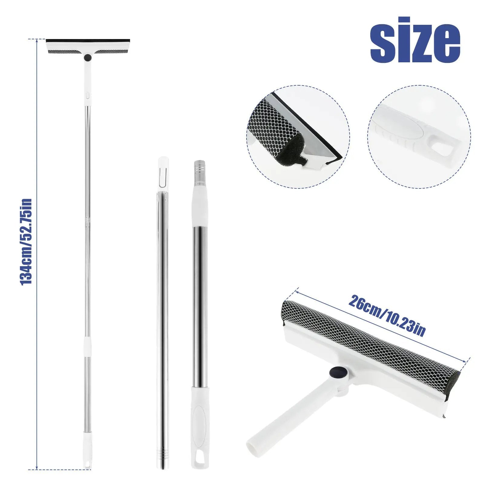 Simples Market extendable window cleaner set with 180° rotatable squeegee mop, metal pole and brush heads