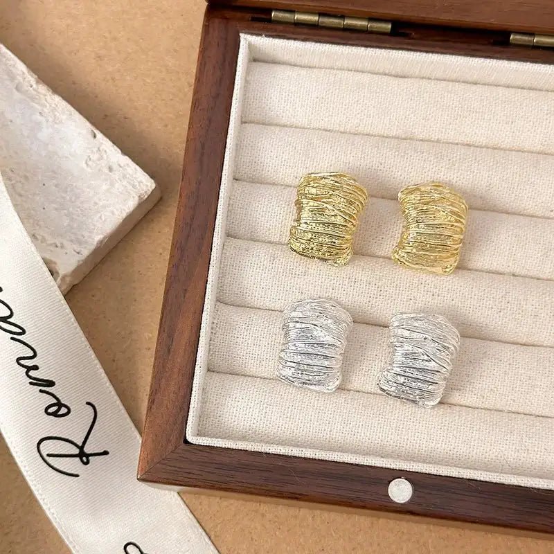 Punk Geometric Zinc Alloy Stud Earrings For Women Irregular Grain Trendy Vintage Jewelry Gift Party Travel - Simples Market