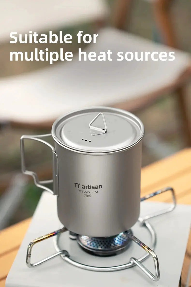 Tiartisan titanium camping mug with folding handle, 550ml, silver