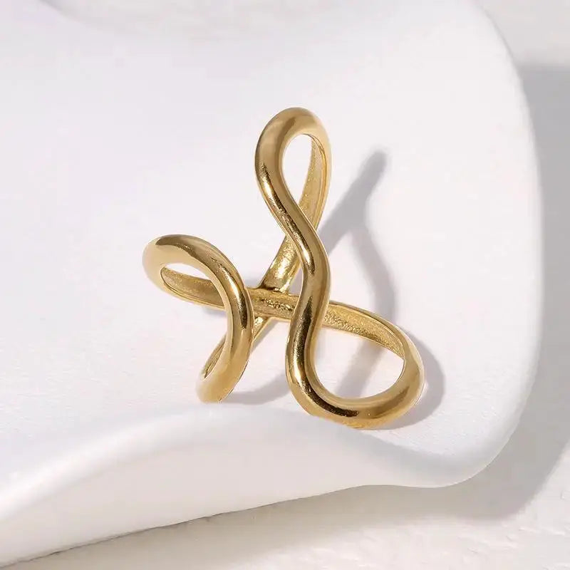 Stainless Steel Open Ring With 18K Gold PVD Plating And Personality Charms For Women Trendy Jewelry
