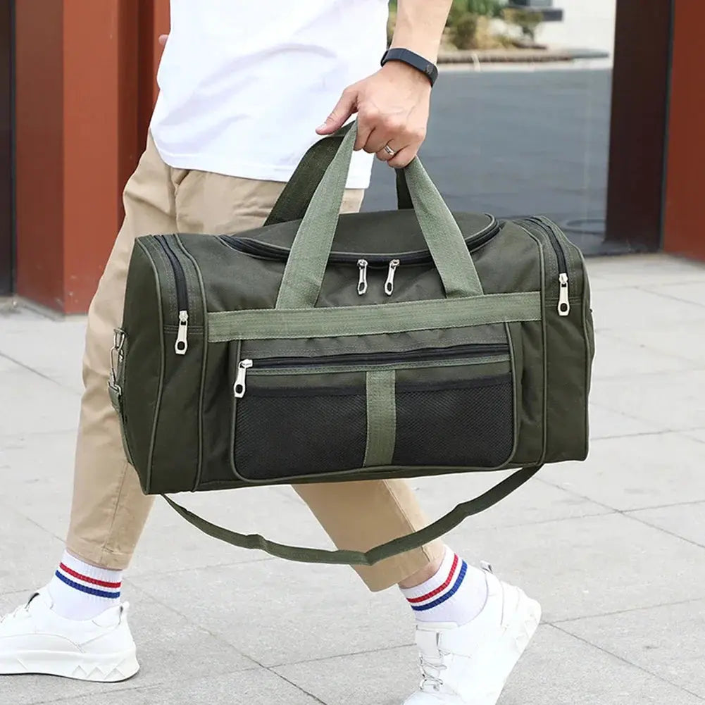 Simples Market olive green Oxford gym bag with dry/wet separation, large capacity, waterproof with multiple zip pockets