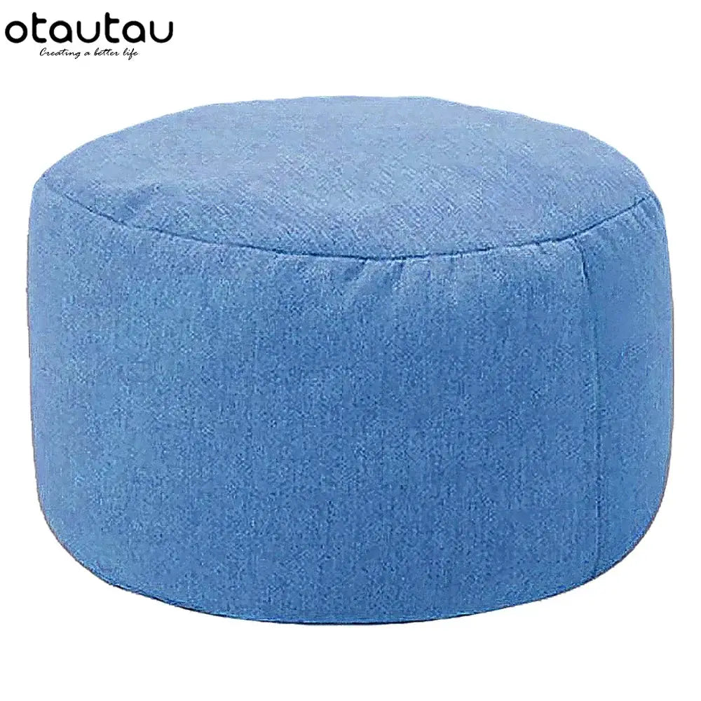 OTAUTAU blue linen bean bag pouf with filling, round ottoman-style lounge furniture