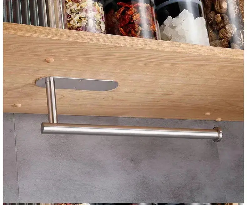 Under-cabinet stainless steel paper towel holder with mounting plate