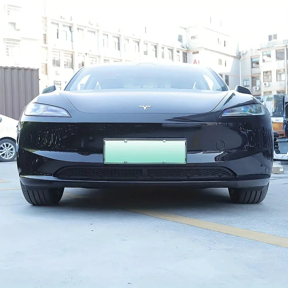 Grille mesh inserts for Tesla Model 3/Y installed on a black front bumper