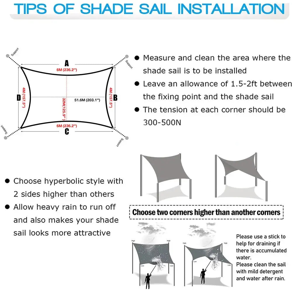 Simples Market waterproof sun shade sail canopy, rectangular UV-block shelter for outdoor patio and garden.
