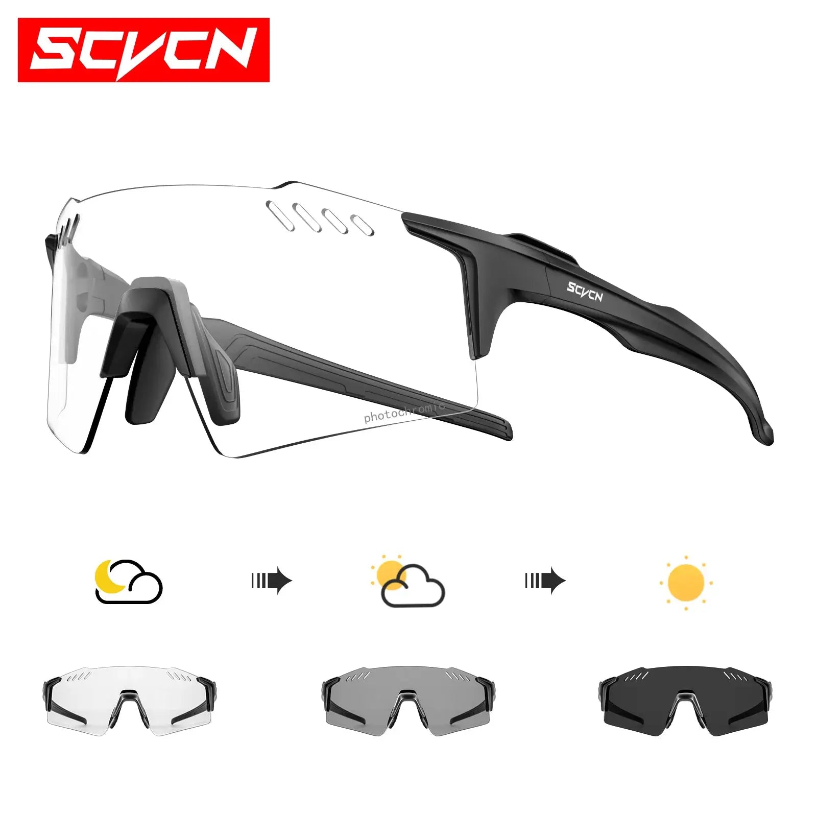 SCVCN Photochromic Cycling Glasses With Adaptive Lenses UV400 Protection For Outdoor Sports