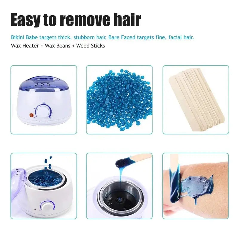 Paraffin wax heater kit 200ml by Simples Market with blue wax beads and wooden sticks