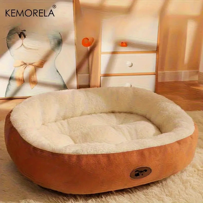 Cozy Oval Snuggle Pet Bed Plush Thickened Cat Bed Warm And Secure For Cats And Small Medium Dogs All Seasons