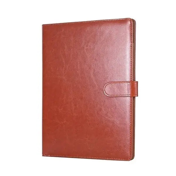 A4 conference folder by Simples Market, brown PU leather with strap, binder-style desk organizer