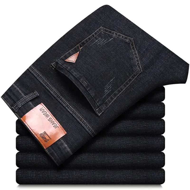 Men Straight Jeans Slim Fit Stretch Denim Trousers Business Casual