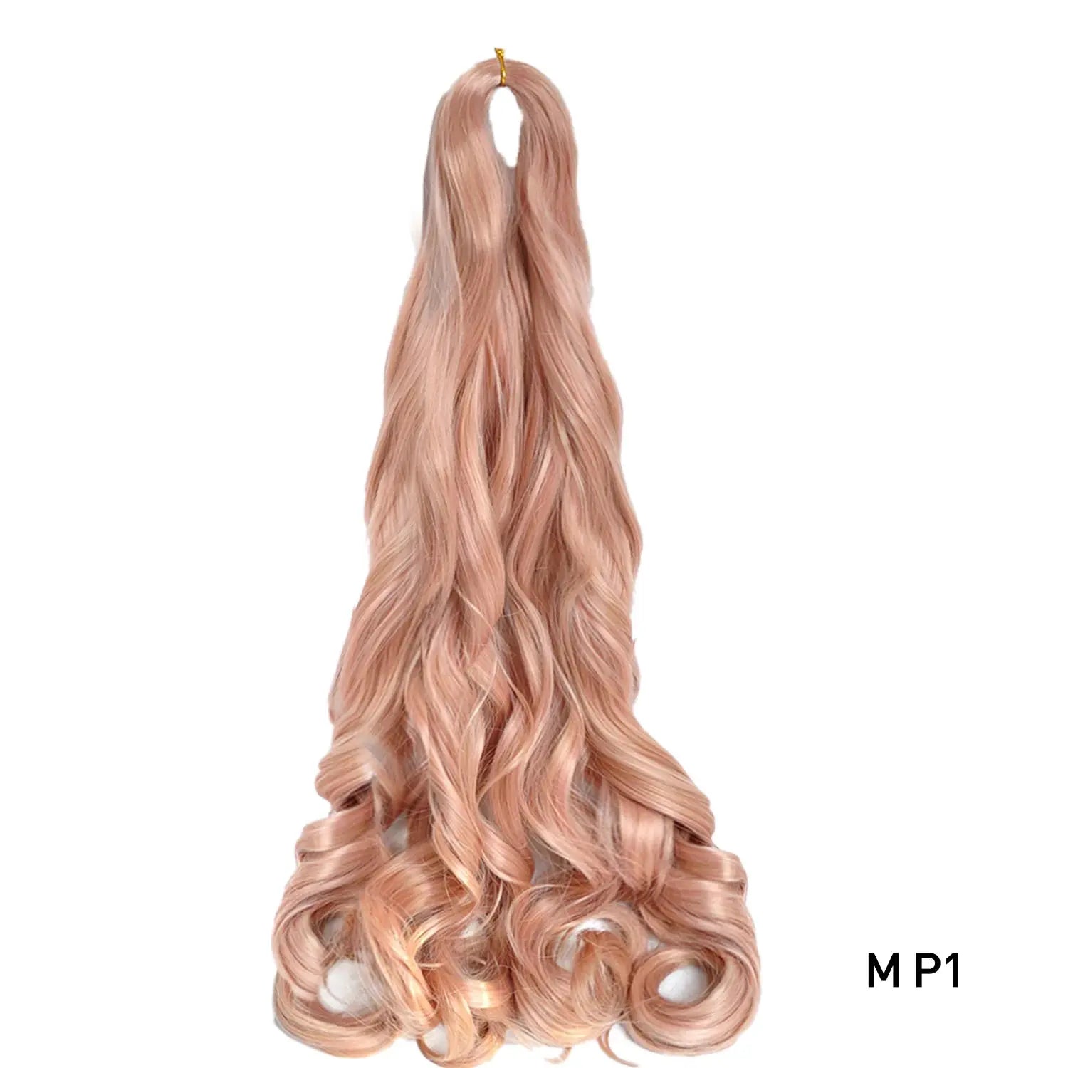 French Curls braiding hair extension, 24-inch pink peach synthetic spiral curls, pre-stretched loose wave