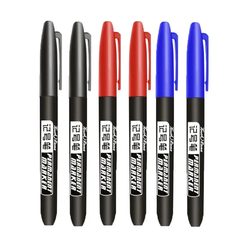 GraphixPro 6Pcs Permanent Marker Pens Set Black Blue Red Waterproof Ink Fine Tips For Manga Drawing