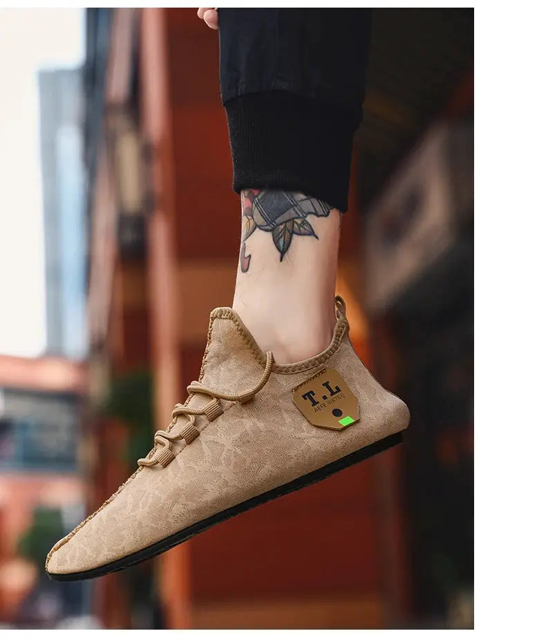 YRZL mesh loafers for men, tan suede with lace-up driving moccasin style and non-slip sole