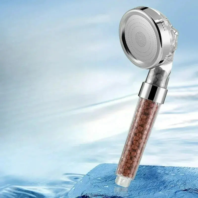 Handheld shower head by Simples Market with anion filter and transparent bead cartridge, chrome finish