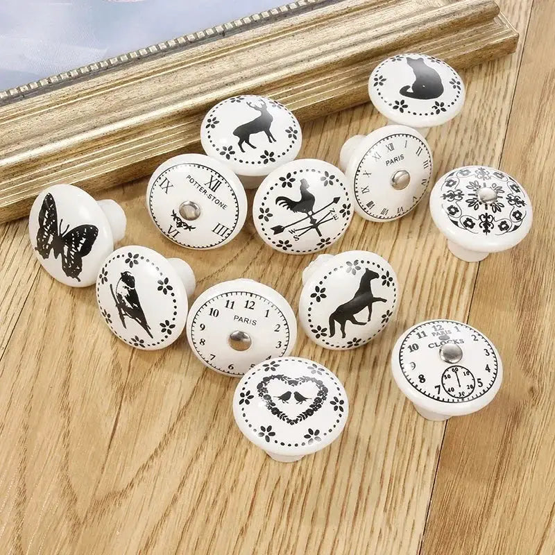 White Ceramic Door Knobs And Handles For Furniture Cabinets Cupboards With Screws Single Hole Cabinet Handles