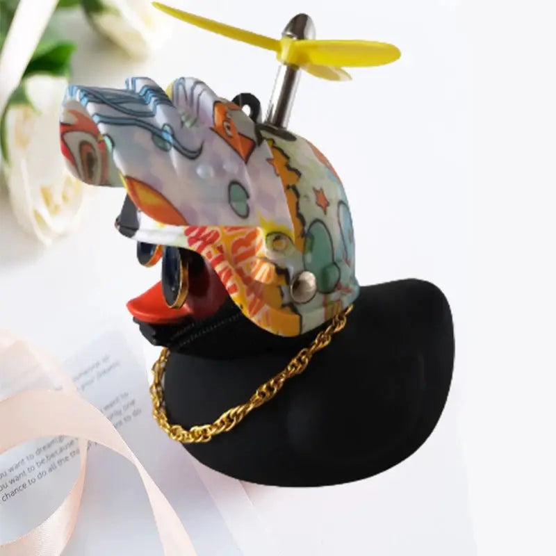 Simples Market rubber duck car ornament; colorful yellow duck with helmet and propeller
