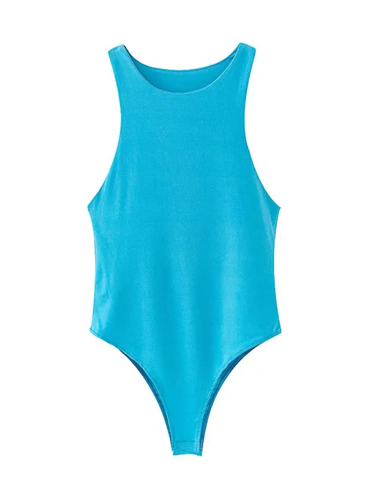 LunaVibe Summer Solid Bodycon Bodysuit For Women High Stretch Slim Fit In Four Colors