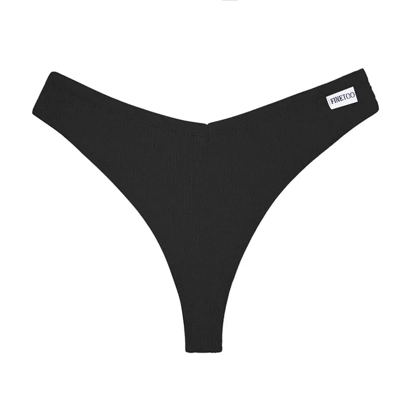 4-pack black cotton thong panties with V-waist, solid color