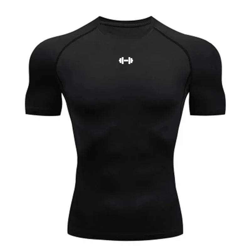 Compression T-shirt for men, black quick-dry athletic top by Simples Market with chest logo