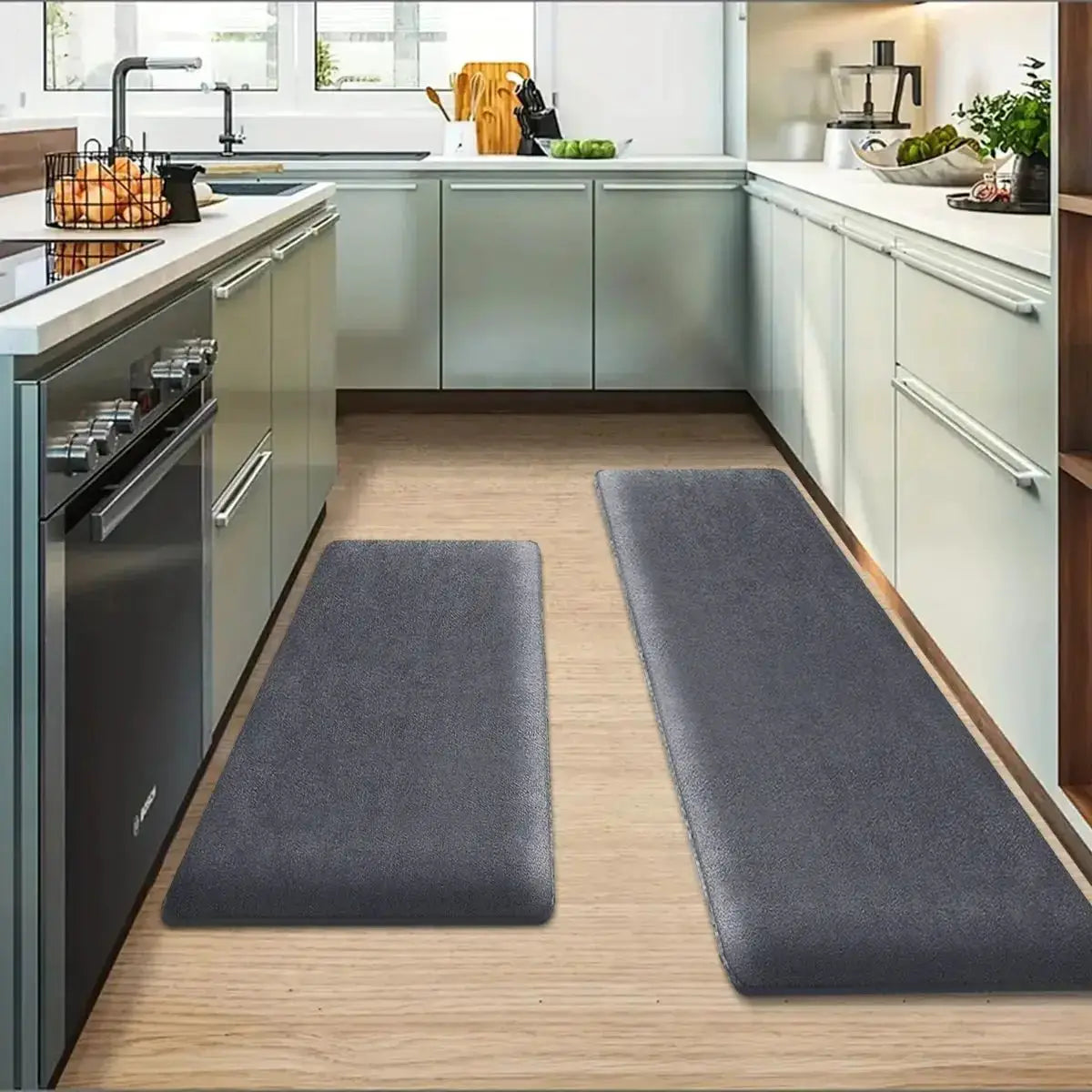 Simples Market 2x long strip thickened kitchen floor mats, dark gray flannel, non-slip, absorbent