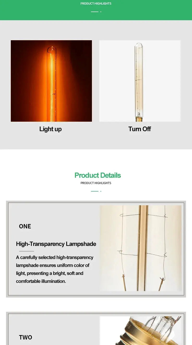Simples Market retro Edison light bulb set of two: glowing orange filament left and clear bulb right.