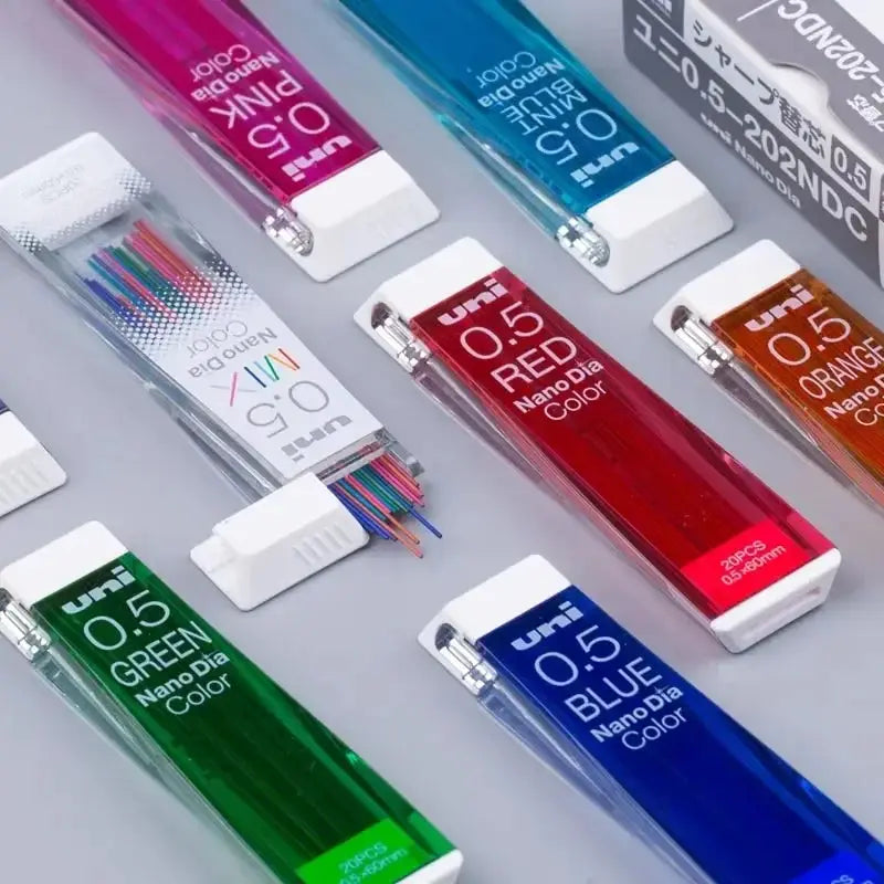 uni Nano Dia Color 0.5mm pencil lead refills, assorted colors, 20 pcs