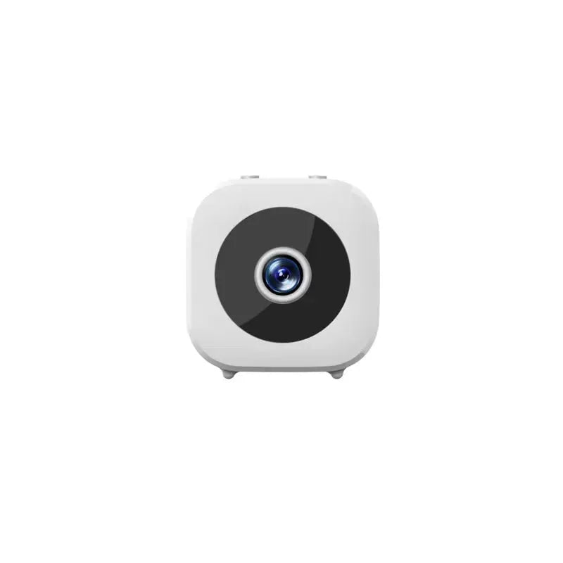 Mini white compact cube security camera with central lens for WiFi surveillance and infrared night vision