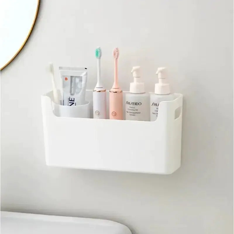 Simples Market white inside-cabinet wall shelf organizer with three compartments for toothbrushes, toothpaste and lotions
