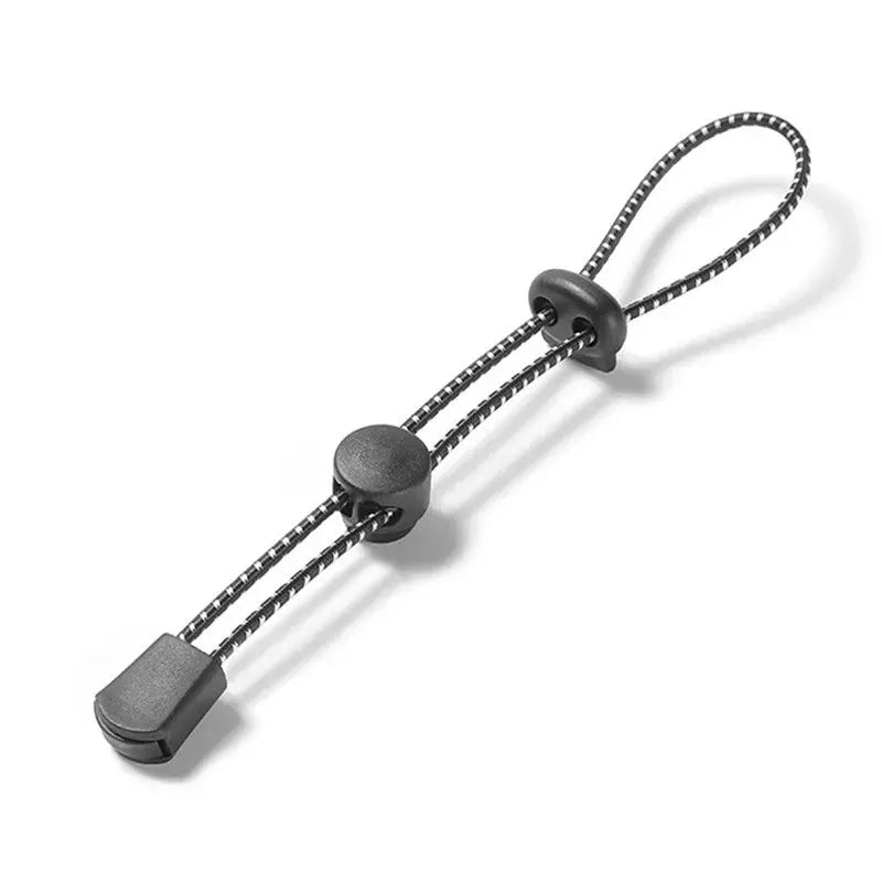 Elastic rope adjustable backpack walking stick holder for trekking poles, black braided cord with cord locks