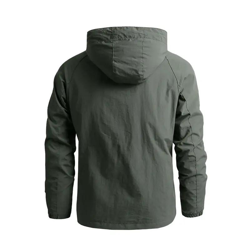 Men's plus-size olive green waterproof windbreaker jacket with hood