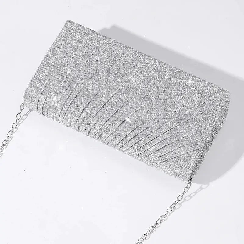 Simples Market silver glitter evening clutch with chain strap