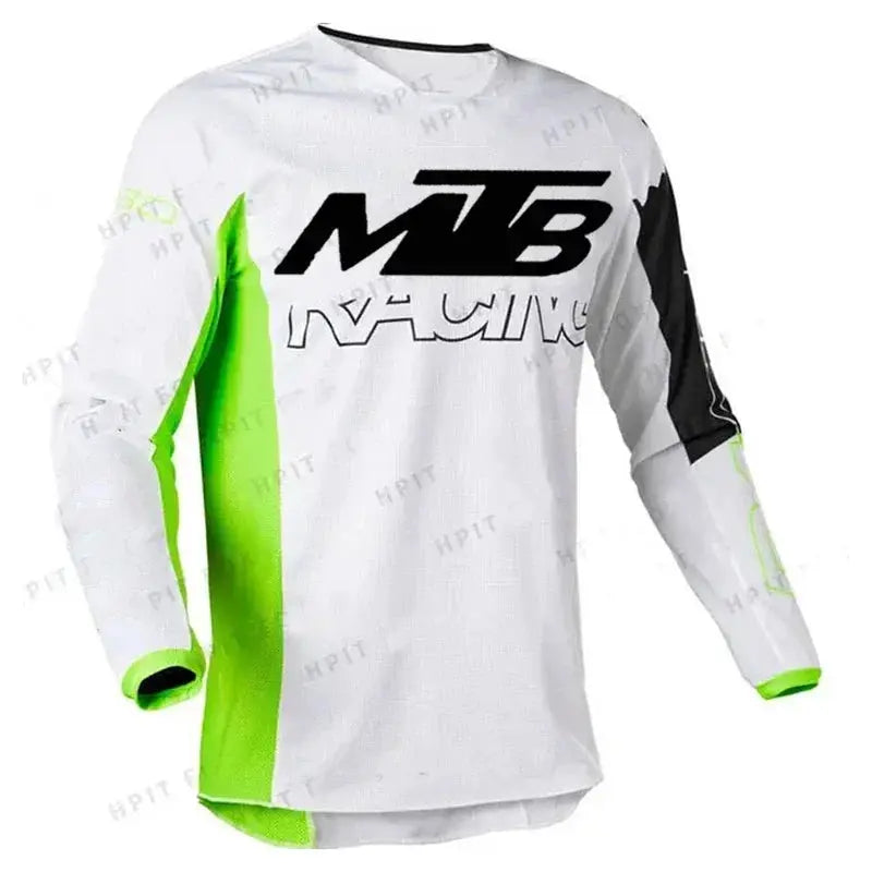 Simples Market Spexcel motocross MTB cycling jersey, white with neon green panels, long-sleeve unisex top