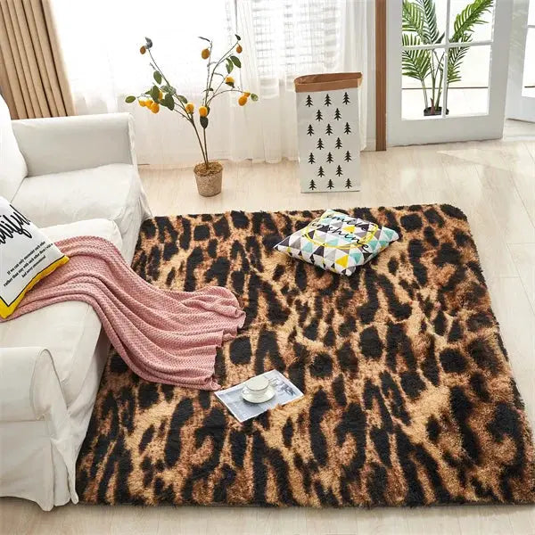 Premium Fluffy Area Rug leopard print shag carpet by Simples Market, extra soft living room rug