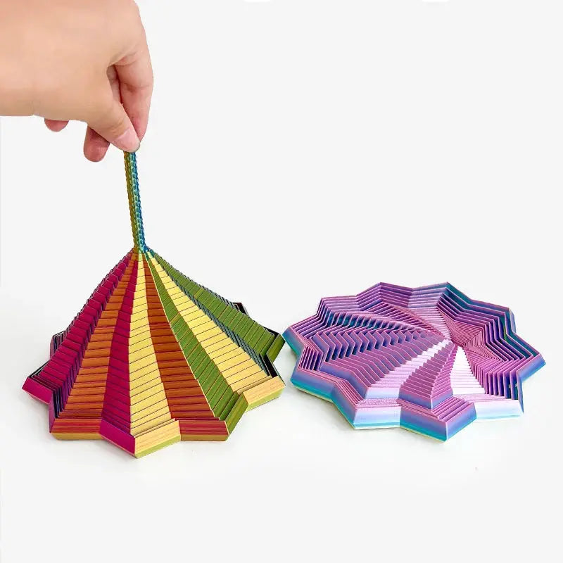 3D printed sensory fidget star model set by Simples Market with rainbow fan stack and gradient star ornaments
