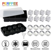Ice cube mold set by Simples Market; silicone with lid, 4/6/8-grid trays and spherical ice ball molds