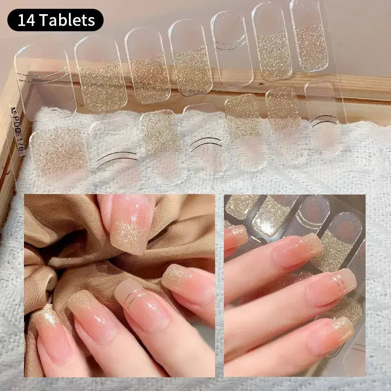 Full-cover glitter nail sticker set, gold sparkle, self-adhesive manicure; 14 tablets, Simples Market