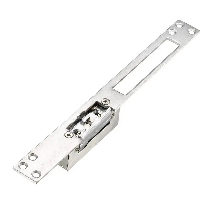 Electric strike door lock, stainless steel, 12V DC fail-secure for access control.