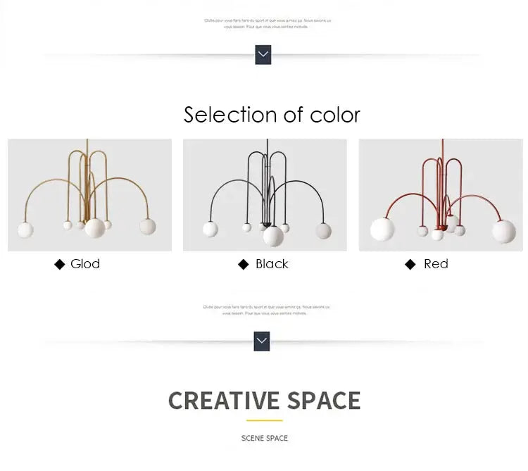 Nordic minimalist pendant light by Simples Market, three color variants: Gold, Black, Red.
