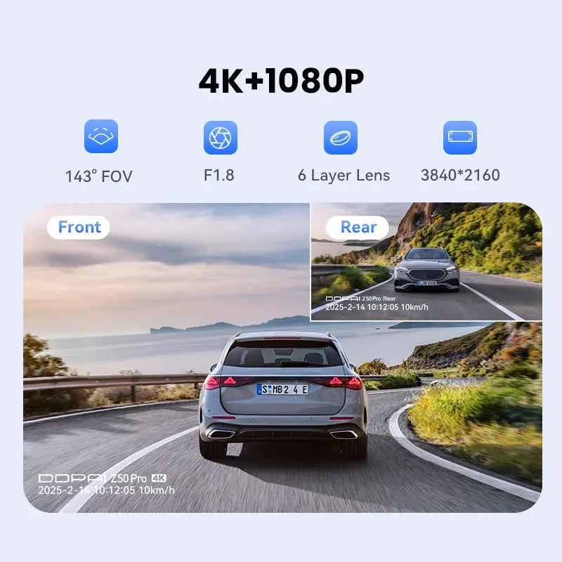 DDPAI Dash Cam Z50 Pro by Simples Market, 4K UHD dual-channel car DVR with 3-inch IPS display, GPS, Wi-Fi