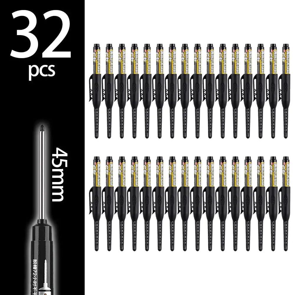 Simples Market 32-piece long-nib carpenter marker pens, 45mm nib, deep-hole marking for woodworking