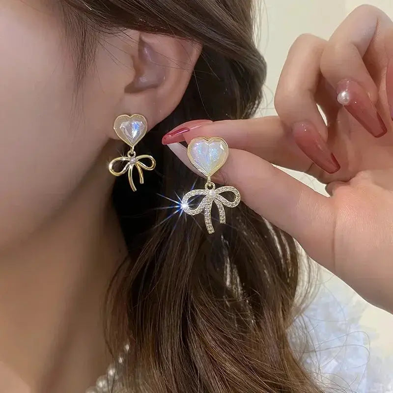 2022 New Trend Simulation Pearl Long Earrings With Flower Rhinestone Pendant For Women Wedding Korean Jewelry