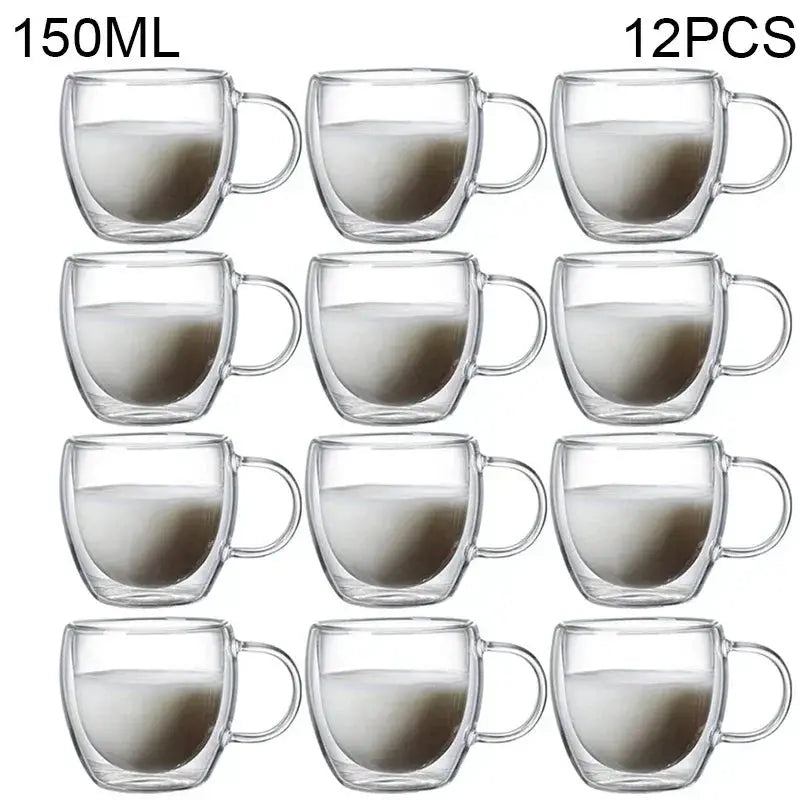 Double Wall Glass Kung Fu Tea Cup Set 80ml 150ml High Borosilicate Transparent Drinkware For Tea Coffee Milk Water