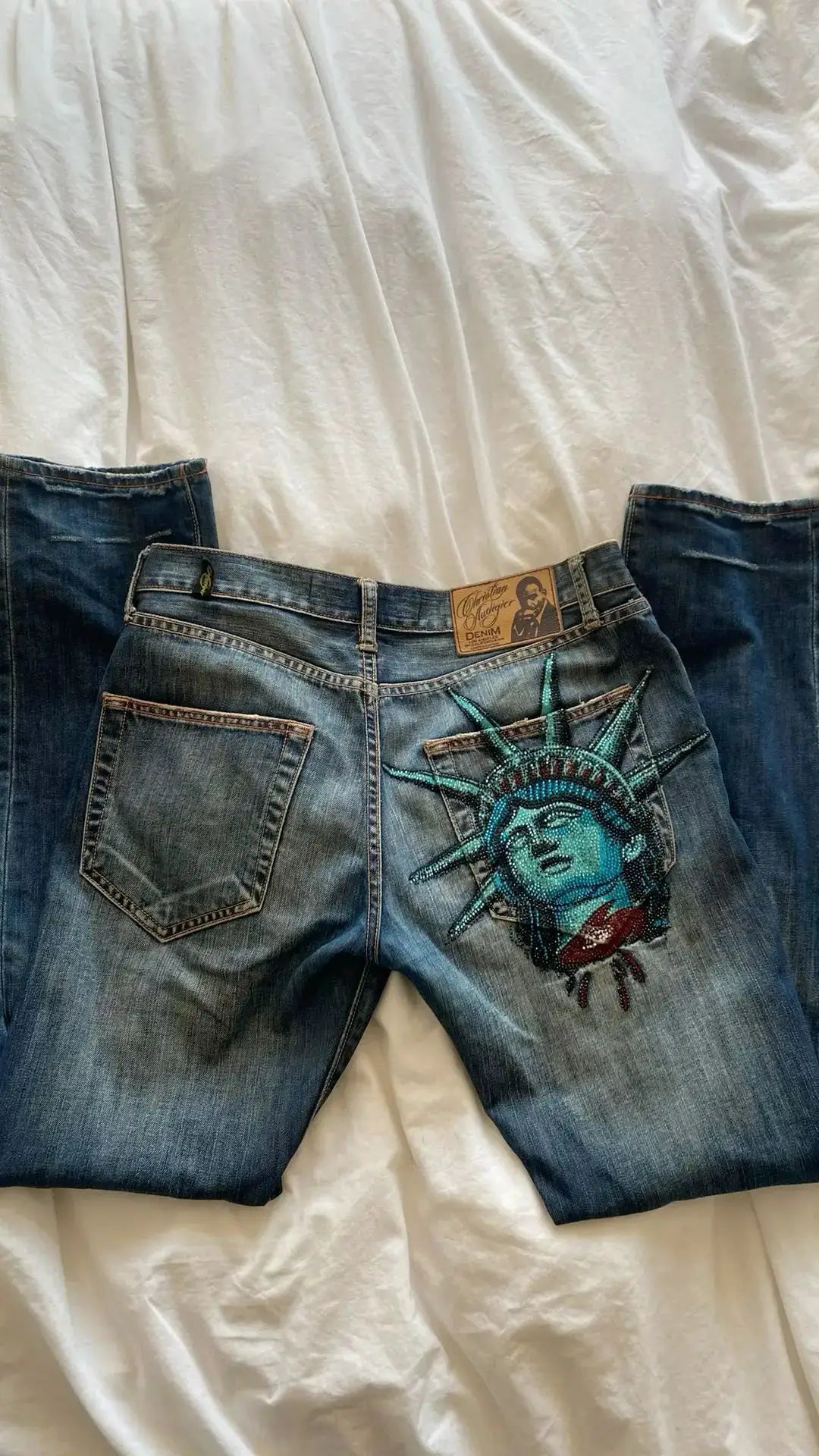 Y2K High Waist Wide Leg Denim Jeans Harajuku Vintage Diamonds