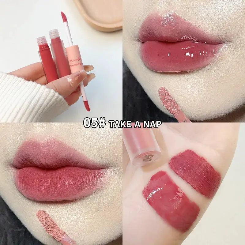 LuxeLips Double End Lip Glaze With Gloss And Matte Velvet Finish For Long Lasting Color And Hydration