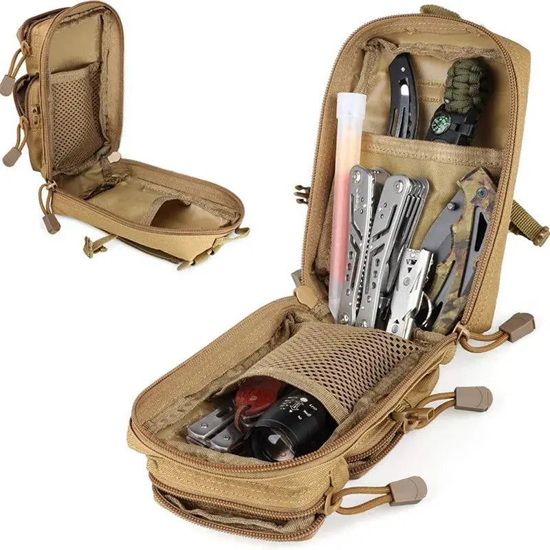 Useful Multifunction Tactical Pouch by Simples Market, tan EDC hip bag with multiple pockets