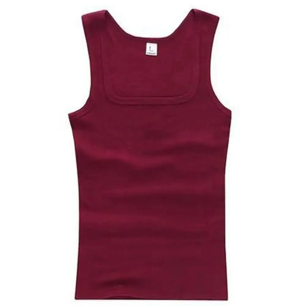 Tank top, burgundy cotton sleeveless men's fitness shirt.