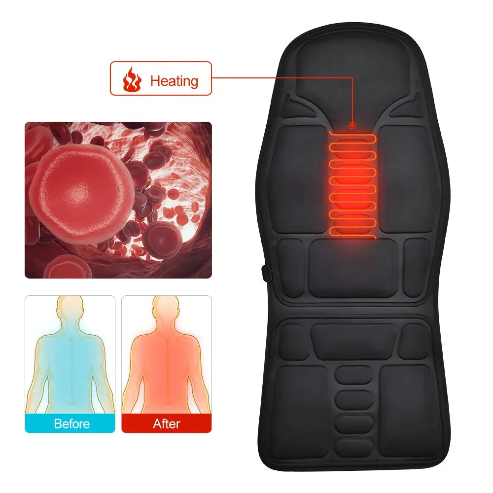 Massager chair pad by Simples Market with electric heating, neck and back cushion, black